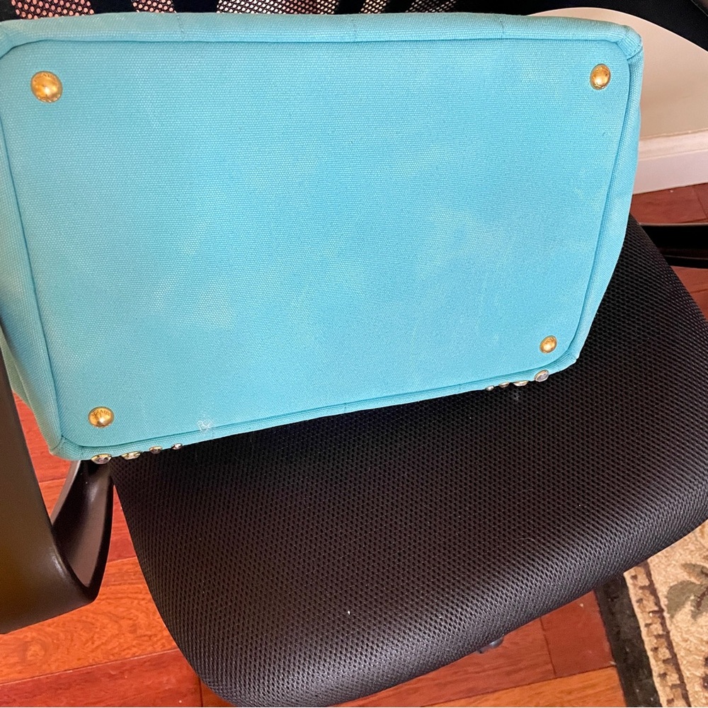 Prada Turquoise Studded Canvas Tote with Detachable Strap COA - Picture 10 of 16